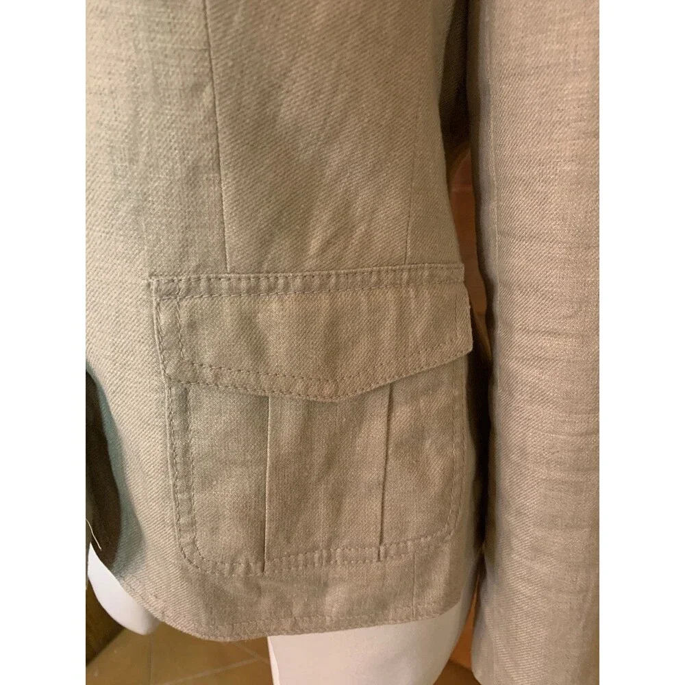 The Limited Linen Blazer Jacket Medium Career Office Khaki Epaulettes Peplum